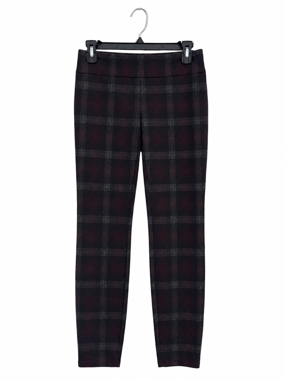 Calvin Klein Plaid Ponte Pull On Ankle Dress Pants XS Black Maroon